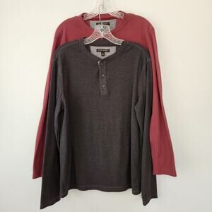 Banana Republic Henley Shirt Mens M Gray Burgundy Waffle Knit Heritage Lot of 2